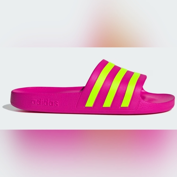Adidas Pink and Neon Yellow Slides - Picture 1 of 8